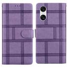 For Sony Xperia 10 VI Embossed Checkered Leather Phone Case(Purple) - 1