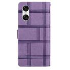 For Sony Xperia 10 VI Embossed Checkered Leather Phone Case(Purple) - 3