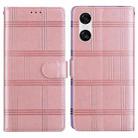 For Sony Xperia 10 VI Embossed Checkered Leather Phone Case(Pink) - 1