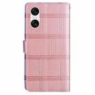 For Sony Xperia 10 VI Embossed Checkered Leather Phone Case(Pink) - 3