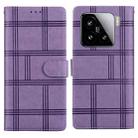 For Xiaomi 15 Embossed Checkered Leather Phone Case(Purple) - 1