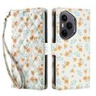 For Honor 400 Pro Global 160.8mm Flower Pattern Buckle Leather Phone Case with Lanyard(Orange Flowers) - 2
