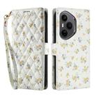 For Honor 400 Pro Global 160.8mm Flower Pattern Buckle Leather Phone Case with Lanyard(Yellow Flowers) - 2