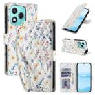 For Honor 400 Lite Global Flower Pattern Buckle Leather Phone Case with Lanyard(Blue Flowers) - 1