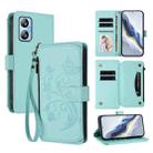 For Blackview A52 / A52 Pro Butterfly Love Flower Multi-card Zipper Wallet Leather Phone Case(Mint Green) - 1