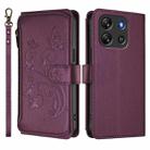 For Blackview Oscal FLAT 1C Butterfly Love Flower Multi-card Zipper Wallet Leather Phone Case(Dark Purple) - 2
