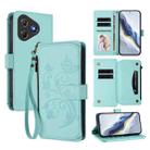 For Blackview Oscal Flat 2 / 2C Butterfly Love Flower Multi-card Zipper Wallet Leather Phone Case(Mint Green) - 1