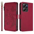 For Blackview Oscal Tiger 13 Butterfly Love Flower Multi-card Zipper Wallet Leather Phone Case(Wine Red) - 2