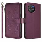 For Blackview Shark 8 / Oscal Tiger 12 Butterfly Love Flower Multi-card Zipper Wallet Leather Phone Case(Dark Purple) - 2
