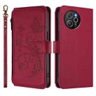 For Blackview Shark 8 / Oscal Tiger 12 Butterfly Love Flower Multi-card Zipper Wallet Leather Phone Case(Wine Red) - 2