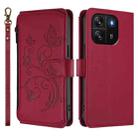 For Blackview Wave 6C Butterfly Love Flower Multi-card Zipper Wallet Leather Phone Case(Wine Red) - 2