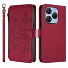 For Blackview Shark 9 5G Butterfly Love Flower Multi-card Zipper Wallet Leather Phone Case(Wine Red) - 2