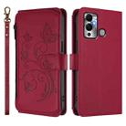 For Infinix Hot 12 Play Butterfly Love Flower Multi-card Zipper Wallet Leather Phone Case(Wine Red) - 2