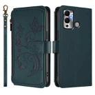 For Infinix Hot 12 Play Butterfly Love Flower Multi-card Zipper Wallet Leather Phone Case(Dark Green) - 2