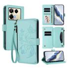 For Infinix Note 40 Pro 4G / 5G Butterfly Love Flower Multi-card Zipper Wallet Leather Phone Case(Mint Green) - 1