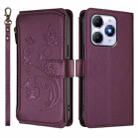 For Itel A90 4G Butterfly Love Flower Multi-card Zipper Wallet Leather Phone Case(Dark Purple) - 2