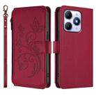 For Itel A90 4G Butterfly Love Flower Multi-card Zipper Wallet Leather Phone Case(Wine Red) - 2