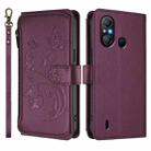 For Itel A58 Lite / A49 Play Butterfly Love Flower Multi-card Zipper Wallet Leather Phone Case(Dark Purple) - 2