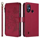 For Itel A58 Lite / A49 Play Butterfly Love Flower Multi-card Zipper Wallet Leather Phone Case(Wine Red) - 2