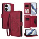 For Itel A80 4G Butterfly Love Flower Multi-card Zipper Wallet Leather Phone Case(Wine Red) - 1