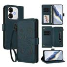 For Itel A80 4G Butterfly Love Flower Multi-card Zipper Wallet Leather Phone Case(Dark Green) - 1