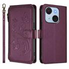 For Itel A50C Butterfly Love Flower Multi-card Zipper Wallet Leather Phone Case(Dark Purple) - 2
