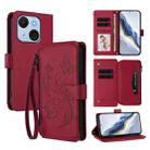 For Itel A50C Butterfly Love Flower Multi-card Zipper Wallet Leather Phone Case(Wine Red) - 1