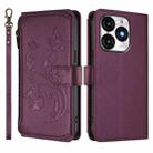 For Itel A70 Butterfly Love Flower Multi-card Zipper Wallet Leather Phone Case(Dark Purple) - 2