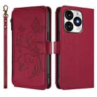 For Itel A70 Butterfly Love Flower Multi-card Zipper Wallet Leather Phone Case(Wine Red) - 2