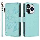 For Itel A70 Butterfly Love Flower Multi-card Zipper Wallet Leather Phone Case(Mint Green) - 2
