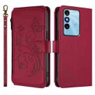 For Itel P38 / S17 / Vision 3 Butterfly Love Flower Multi-card Zipper Wallet Leather Phone Case(Wine Red) - 2