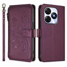 For Itel P55 4G / Infinix Smart 8 Butterfly Love Flower Multi-card Zipper Wallet Leather Phone Case(Dark Purple) - 2