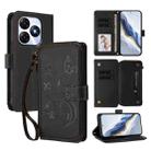 For Itel P55 4G / Infinix Smart 8 Butterfly Love Flower Multi-card Zipper Wallet Leather Phone Case(Black) - 1