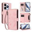 For Itel P55 4G / Infinix Smart 8 Butterfly Love Flower Multi-card Zipper Wallet Leather Phone Case(Pink) - 1