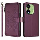 For Itel P55 5G Butterfly Love Flower Multi-card Zipper Wallet Leather Phone Case(Dark Purple) - 2