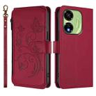 For Itel P55 5G Butterfly Love Flower Multi-card Zipper Wallet Leather Phone Case(Wine Red) - 2
