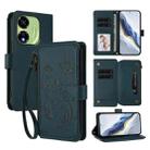 For Itel P55 5G Butterfly Love Flower Multi-card Zipper Wallet Leather Phone Case(Dark Green) - 1