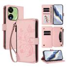 For Itel P55 5G Butterfly Love Flower Multi-card Zipper Wallet Leather Phone Case(Pink) - 1