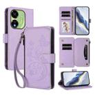 For Itel P55 5G Butterfly Love Flower Multi-card Zipper Wallet Leather Phone Case(Light Purple) - 1