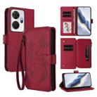 For Itel P55+ Butterfly Love Flower Multi-card Zipper Wallet Leather Phone Case(Wine Red) - 1