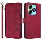 For Itel S23+ Butterfly Love Flower Multi-card Zipper Wallet Leather Phone Case(Wine Red) - 2