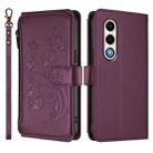 For Itel S25 4G Flat Butterfly Love Flower Multi-card Zipper Wallet Leather Phone Case(Dark Purple) - 2