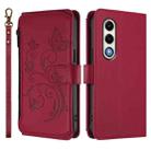 For Itel S25 4G Flat Butterfly Love Flower Multi-card Zipper Wallet Leather Phone Case(Wine Red) - 2