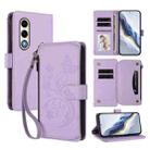 For Itel S25 4G Flat Butterfly Love Flower Multi-card Zipper Wallet Leather Phone Case(Light Purple) - 1