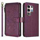For Itel S25 Ultra 4G Curved Butterfly Love Flower Multi-card Zipper Wallet Leather Phone Case(Dark Purple) - 2