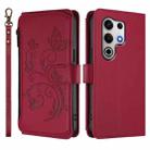 For Itel S25 Ultra 4G Curved Butterfly Love Flower Multi-card Zipper Wallet Leather Phone Case(Wine Red) - 2
