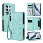 For Itel S25 Ultra 4G Curved Butterfly Love Flower Multi-card Zipper Wallet Leather Phone Case(Mint Green) - 1
