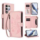 For Itel S25 Ultra 4G Curved Butterfly Love Flower Multi-card Zipper Wallet Leather Phone Case(Pink) - 1