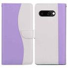 For Google Pixel 9a Embossed Two-Color Leather Phone Case(Purple White) - 1