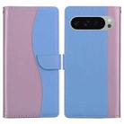 For Google Pixel 9 Pro Embossed Two-Color Leather Phone Case(Pink Blue) - 1